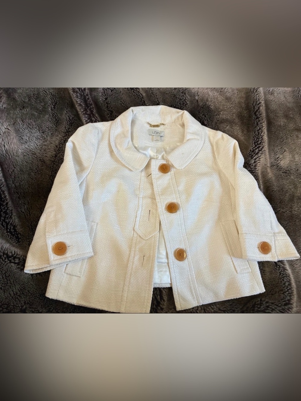 Ann Taylor Cream Textured Blazer with Tan Contrast Buttons
